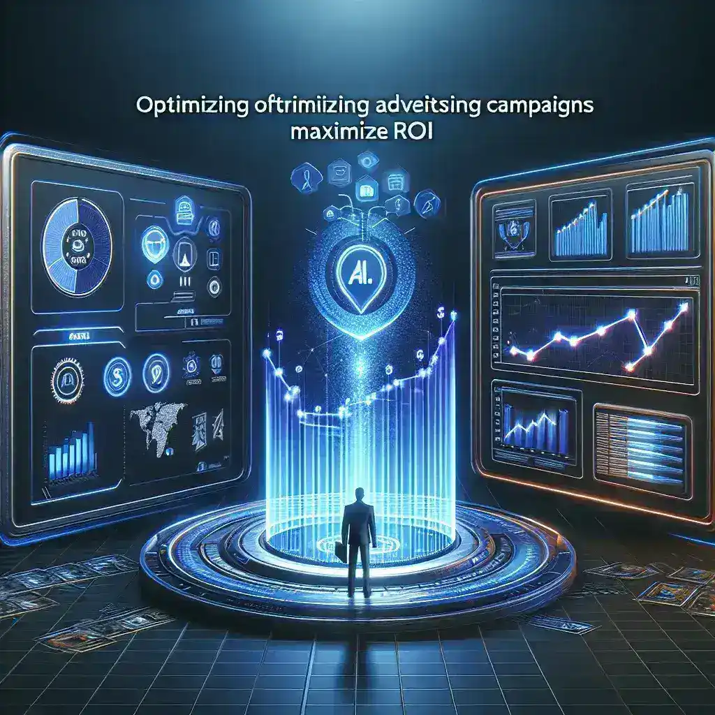 "Stratégies d'optimisation des campagnes publicitaires avec l'IA pour augmenter le ROI - illustration d'un tableau de performance et d'analyse des données marketing."